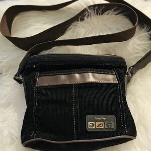 Nine West Black Corduroy Messenger Bag with Brown Trim. Crossbody‎
